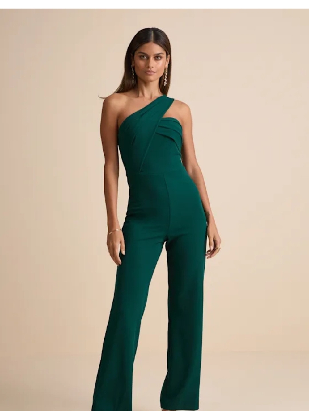 Lulu's Emerald One-Shoulder Wide-Leg Jumpsuit